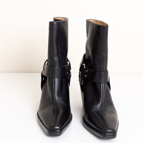 Rag and Bone Rio Western Leather Boot Black O Ring Harness Pointed Toe EU 38 - Picture 6 of 14